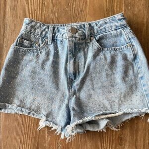 Ban Jara Light Blue distressed frayed hem Denim Shorts with rhinestones 3/25